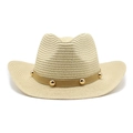 Chapeau de cow-boy en paille avec rivets dorés élégants et large bord anti-UV extérieur - M(56-58cm) / Beige