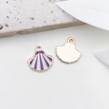 Purple and white enamel shell pendant with golden frame for DIY jewelry making - Sea Shell (13x13mm)