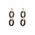 French style resin earrings featuring golden metal and black oval chain link design - Gold Black