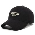 Retro black corduroy baseball cap with Boston 1630 embroidery for men and women - Black with Gold Embroidery / Adjustable
