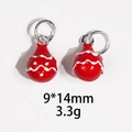 Detailed view of red bell pendant with wave pattern showing 9x14mm size and 3.3g weight - No.3 - Red Patterned Bell / 1 Piece