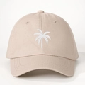 Casquette de baseball beige avec broderie palmier blanc et sangle réglable - Réglable / Khaki Clair