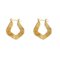 Chic irregular 18K gold plated stainless steel textured hoop earrings for women - Irregular Horizontal Textured Square Hoops (Gold)