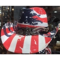 Detailed view of patriotic cowboy hat with USA metal buckle and woven star pattern - 56-58cm / Flag Style 13