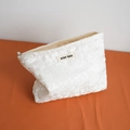 White floral lace cosmetic bag with delicate rose embroidery and zipper closure - White Embroidery