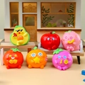 Set of six cute resin cartoon fruit panda figurines including avocado and apple models - A153 Lucky Fruit (Avocado and Apple and Strawberry and Mangosteen and Orange and Tomato)