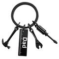 Black metal Father's Day keychain with hammer screwdriver wrench charms and Dad engraving - DAD / Black