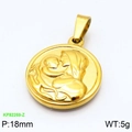 Colgante redondo de acero inoxidable dorado 18mm con relieve de madre e hijo - Virgen con el Niño Redonda (KP82259-Z) / 18mm / Dorado
