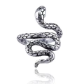 Vintage silver snake wrap ring with punk gothic style and detailed scale textures - Adjustable Open / Style 28 (Finely Carved Retro Snake)