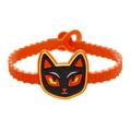 Adjustable orange PVC Halloween wristband with cute cartoon black cat character charm - Orange Black Cat