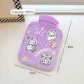 Purple plush 500ml water bag with soft faux fur and cute cartoon cat embroidery - 500ml / Purple Cute Cat