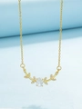 Golden olive leaf necklace featuring an oval crystal pendant and micro-inlaid rhinestones - 18K Gold K-407