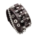 Pulsera punk de cuero para hombre con tejido marrón y tachuelas de metal plateado - Estilo de Cadena de Balas / Marrón Oscuro