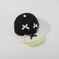 Casquette enfant noire et vert menthe avec nœuds colorés, dentelle et détails perlés - Tête 46-52cm (1-6 Ans) / Noir