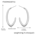 Boucles d'oreilles minimalistes en acier inoxydable argenté avec dimensions détaillées - F542-Goutte d'eau Ovale Argentée