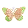 Elegant gold butterfly brooch with pink and green enamel wings and a white pearl accent - YNCP2682 Pink-Green