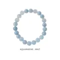 Detail view of natural light blue aquamarine beaded bracelet with translucent texture - Natural Aquamarine Style (WB335)