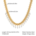 Detail of 18K gold stainless steel chain necklace with measurements and drop pearls - Pearl Necklace (YYN025149)