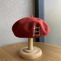 Chic red wool beret with stylish silver metal hook buckle decorations for women - M (56-58cm) / Silver Buckle - Caramel