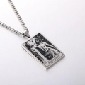Silver stainless steel Aquarius zodiac pendant necklace with rectangular plate and Cuban chain - Aquarius / Steel