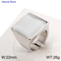 Modern stainless steel ring with a large 22mm square white natural stone inlay - Silver White Style (KR51640-GC)