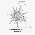 Silver stainless steel sunburst ring with adjustable open band in polished finish - Steel Color Sun Ring