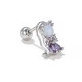Silver barbell ear stud featuring colorful opal with pink and purple zircon flower design - Style 1425 / Silver