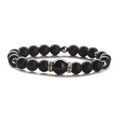 Elastic beaded bracelet with matte black beads, shiny focal stone and silver crystal spacers - 10mm Main Bead / Matte Black + Shiny Black Stone