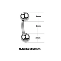 Silver curved barbell piercing made of 0.6x6x3mm stainless steel with 3mm balls - Curved Barbell / 0.8x6x3mm