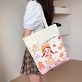 Japanese style canvas tote bag in off-white with cute cartoon girls and cat prints - Sweetheart Girl