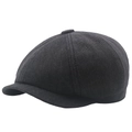 Classic dark grey herringbone newsboy cap for men featuring a textured eight-panel design - Adjustable / Black