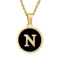 Collana dorata con pendente circolare nero e ciondolo con lettera N in oro - Iniziale N