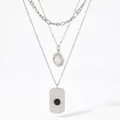 Collier argenté à trois rangs avec pendentif onyx noir et chaîne de type figaro - Argent (GCD705)