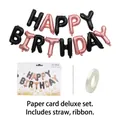 Black and rose gold Happy Birthday foil balloon set with ribbon and straw packaging - Black and Rose Gold Happy Birthday