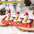 Set of three Christmas snowman candles with red hats on wooden base holiday decor - Standing Snowman (Set of 3)