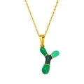 Collier pendentif lettre Y style bambou avec émail vert tricolore et chaîne dorée - Style Lettre Y Bloc de Couleur Verte (S640G-001-Y)