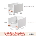 Adjustable white kitchen organizer bin expanding from 14cm to 21cm wide - Left and Right Telescopic Storage Box (8110)