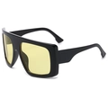 Oversized square sunglasses with black glossy frames and translucent yellow lenses - Black Yellow