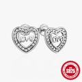 925 sterling silver heart studs with MOM letters and white cubic zirconia pave - Love-Micro-set White Zirconia