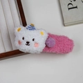 Pink plush hair claw clip featuring a cute white teddy bear wearing a festive party hat - Bear Clip - White
