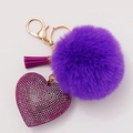 Portachiavi a cuore viola con pompon di velluto e finitura in strass brillanti - Viola