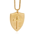 Collier à pendentif bouclier doré avec croix en relief et versets bibliques gravés - Or (KP79706)