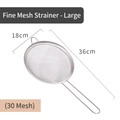 Stainless steel fine mesh sieve strainer with 18cm diameter and 36cm total length - Mesh Strainer - 18cm (30 Mesh)