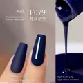 F079 Starry Night deep blue nail gel polish showing both matte and glossy finishes - F079 Van Gogh Starry Sky