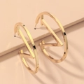 Pendientes de aro dorados pulidos con diseño geométrico en forma de V para mujer - Dorado