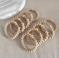 Set of 10 beige spiral telephone wire hair ties with high elasticity for ponytails - Wave Style / Beige (1pc)