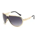 Golden metal frame sunglasses with gradient purple lenses and one-piece shield design - Gold Frame/Black Lens