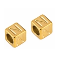 Gold plated square 7mm letter N cube beads for DIY necklace jewelry making - Letter N / Gold
