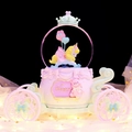 Pink and mint unicorn crystal ball music box carriage with teddy bear and LED lights - MK Medium 80 Snowfall + Color Light / 2082 Yellow Hair