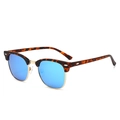Klassieke clubmaster zonnebril in tortoise met blauwe spiegelglazen en gouden rand - Schildpad Goud Frame Blauwe Spiegel Lenzen